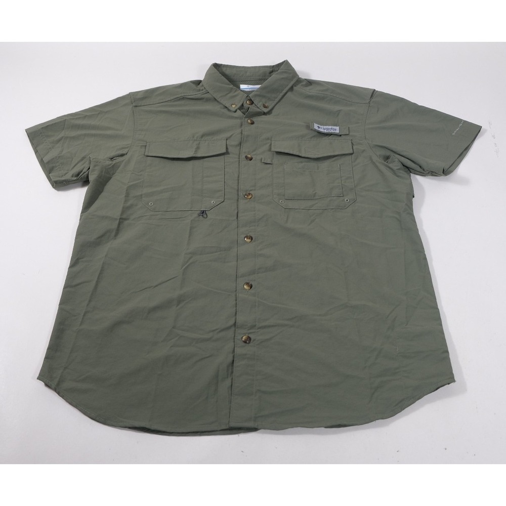 Columbia Shirt Mens L Green PFG Silver Ridge Short Sleeve Fishing Button Down
